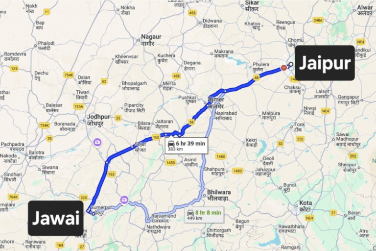Best Things to Do in Jawai: Your Complete Travel Guide Route map showing the road from Jaipur to Jawai for leopard safari travelers.