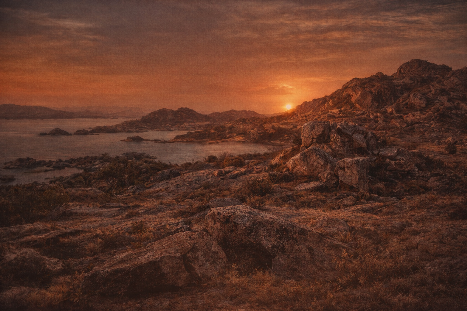 Sunset viewpoint near Jawai Bandh with hills and golden sky in Rajasthan